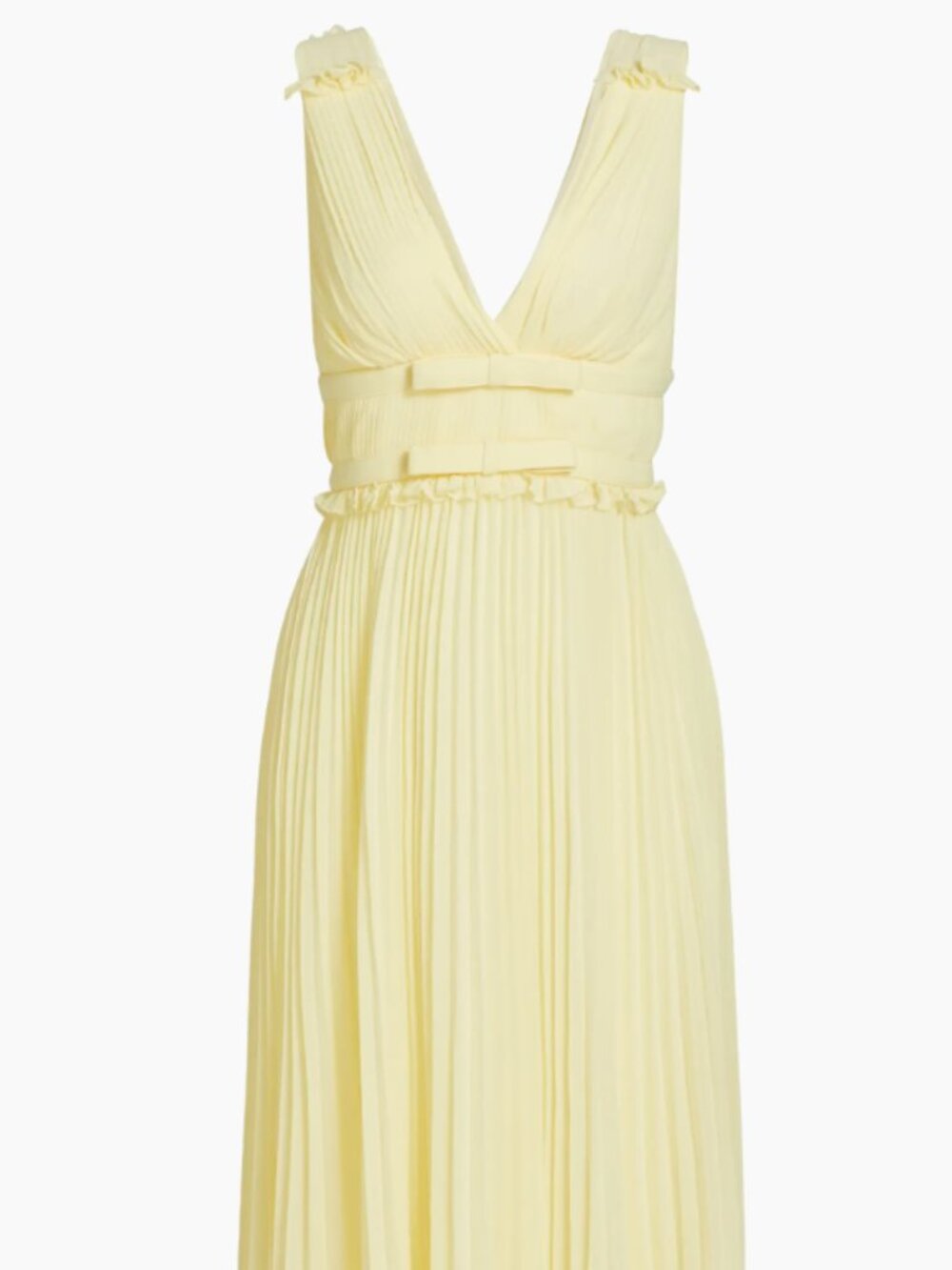 Self-Portrait Chiffon Pleated Midi Dress Yellow Size 2